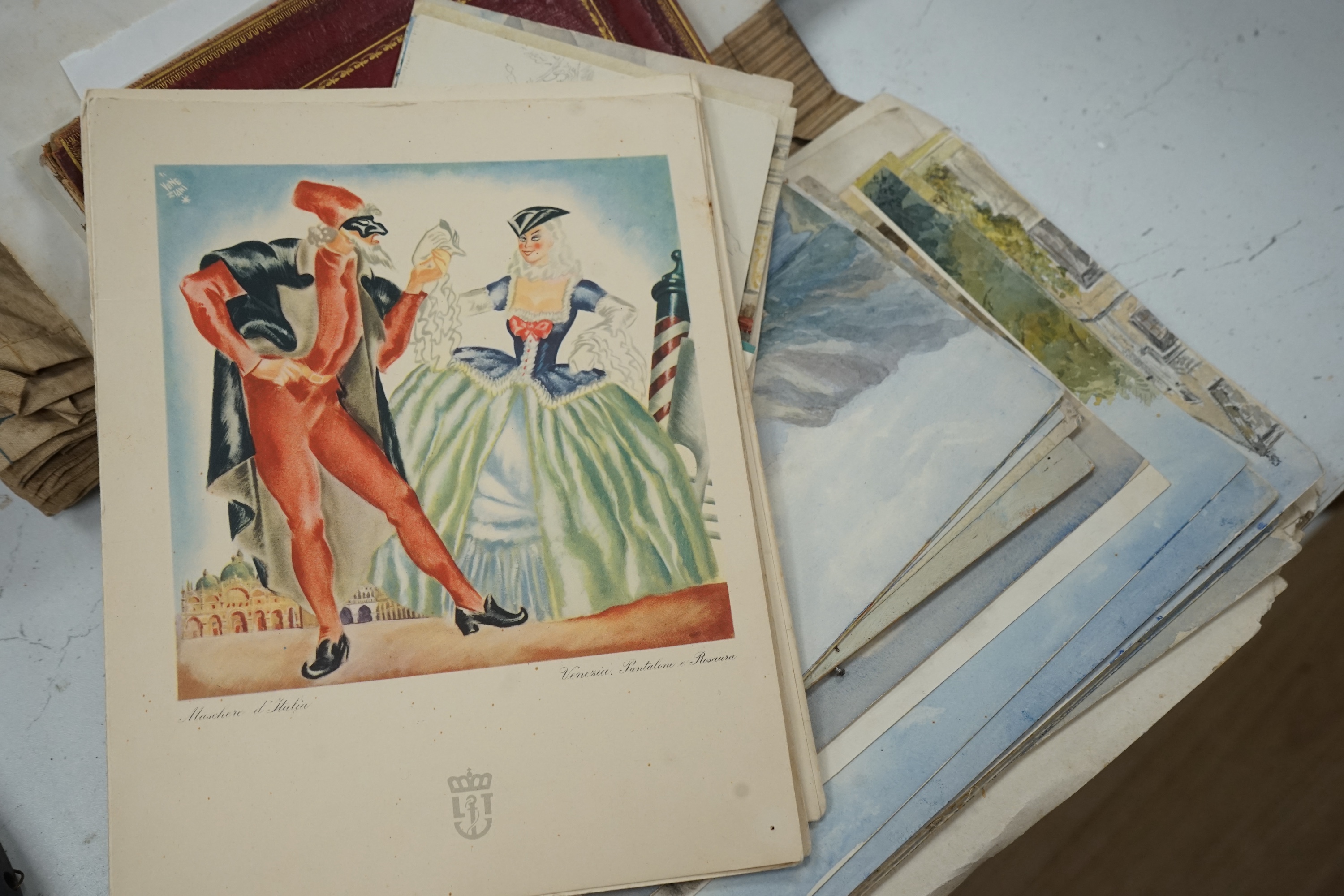 A collection of 19th century watercolours, pencil sketches, scrap books and sheet music. Condition - mostly fair